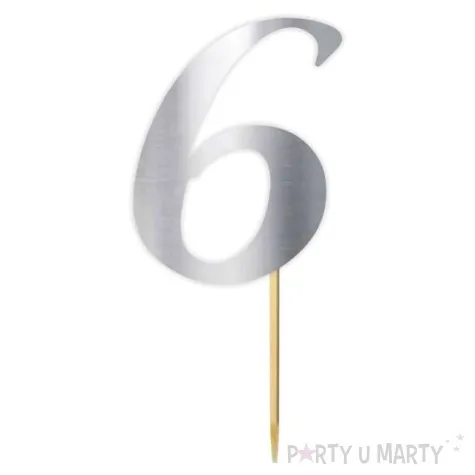 topper papierowy liczba 6 srebrny metalic 18 cm