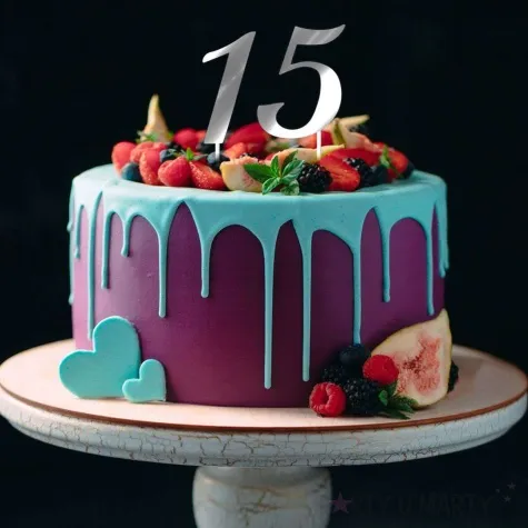 topper papierowy liczba 7 srebrny metalic 18 cm