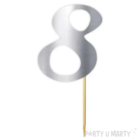 topper papierowy liczba 8 srebrny metalic 18 cm