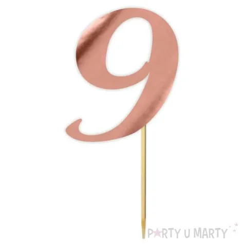 topper papierowy liczba 9 rose gold metalic 18 cm