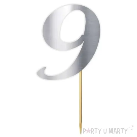 topper papierowy liczba 9 srebrny metalic 18 cm