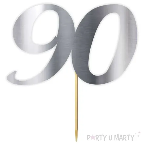 topper papierowy liczba 90 srebrny metalic 18 cm