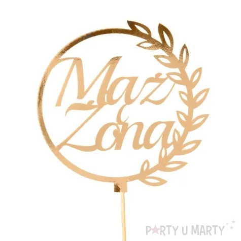 topper papierowy maz zona listki zloty partycollection 29 x 10 cm