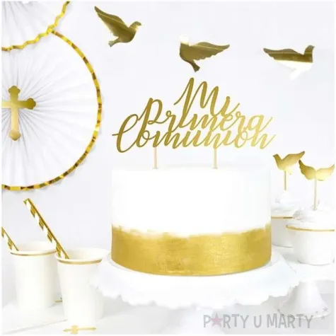 topper papierowy mi primera comunion zloty partydeco 24 cm