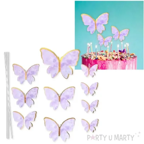 topper papierowy motylki fioletowo zloty 10 szt