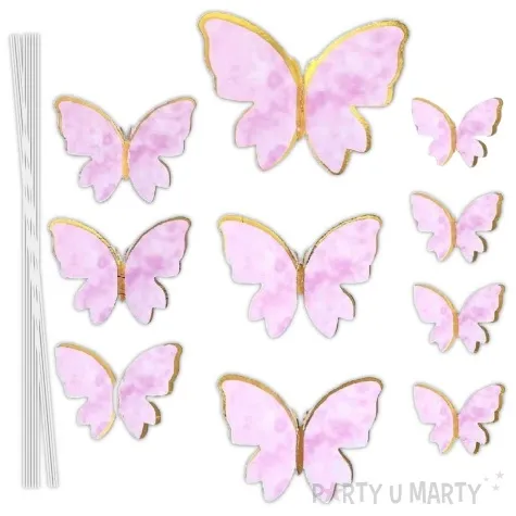 topper papierowy motylki rozowo zloty 10 szt