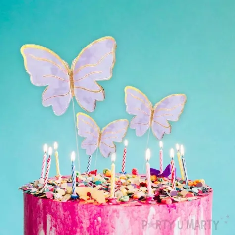 topper papierowy motylki w paski fioletowo zloty 10 szt