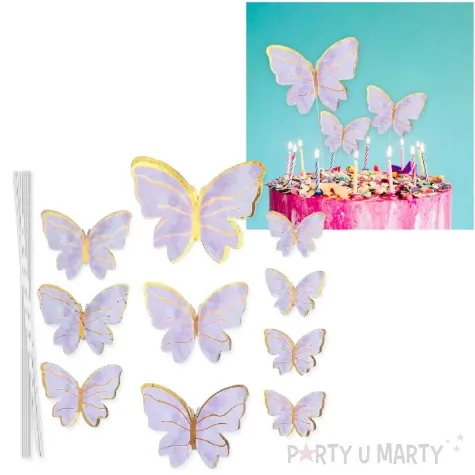 topper papierowy motylki w paski fioletowo zloty 10 szt