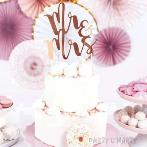 topper papierowy mr mrs rose gold metalic 12x20 cm