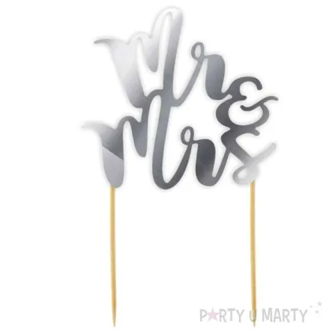topper papierowy mr mrs srebrny metalic 12x20 cm