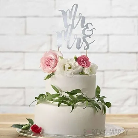 topper papierowy mr mrs srebrny metalic 12x20 cm