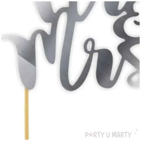topper papierowy mr mrs srebrny metalic 12x20 cm