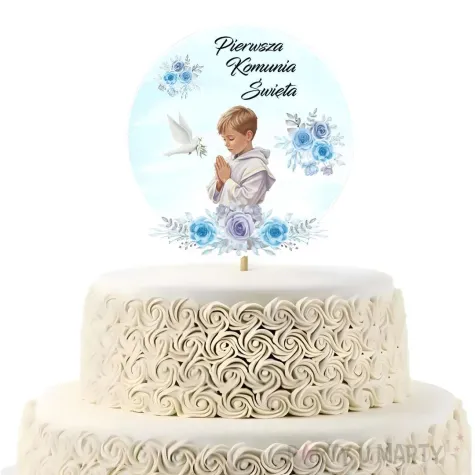 topper papierowy na tort chlopiec w albie dekoracja na komunie swieta 20 x 10 cm