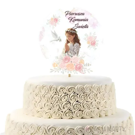 topper papierowy na tort dziewczynka w albie dekoracja na komunie swieta 20 x 10 cm