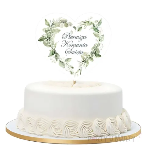 topper papierowy na tort eukaliptusowe serce dekoracja na komunie swieta 20 x 10 cm