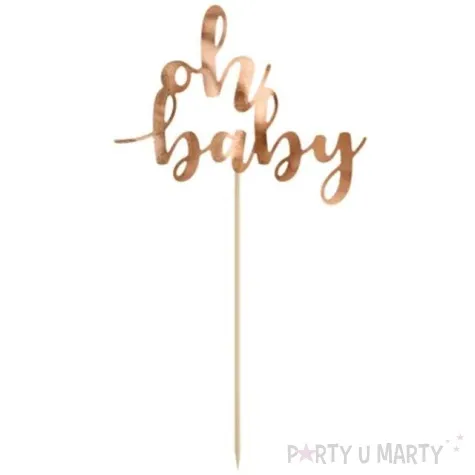 topper papierowy oh baby rozowy zloty partydeco 25 cm