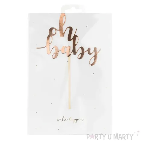 topper papierowy oh baby rozowy zloty partydeco 25 cm