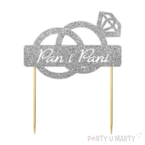topper papierowy pani i pani diament srebrny brokat 13 x 16 cm
