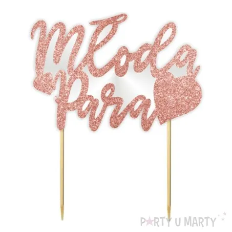 topper papierowy para mloda serce rose gold brokat 14 x 16 cm