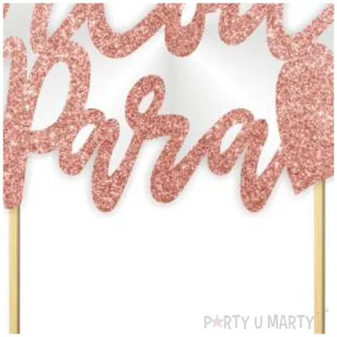 topper papierowy para mloda serce rose gold brokat 14 x 16 cm