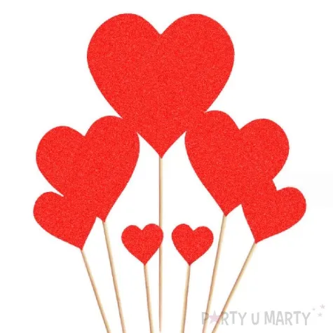 topper papierowy serca czerwony brokat 7 7 7 szt