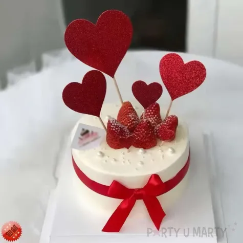 topper papierowy serca czerwony brokat 7 7 7 szt