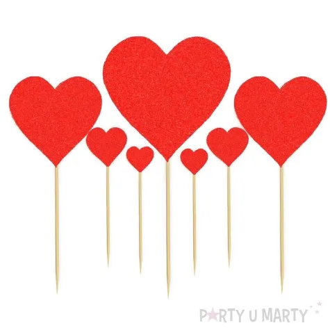 topper papierowy serca czerwony brokat 7 7 7 szt