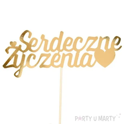 topper papierowy serdeczne zyczenia serce zloty partycollection 23 x 14 cm