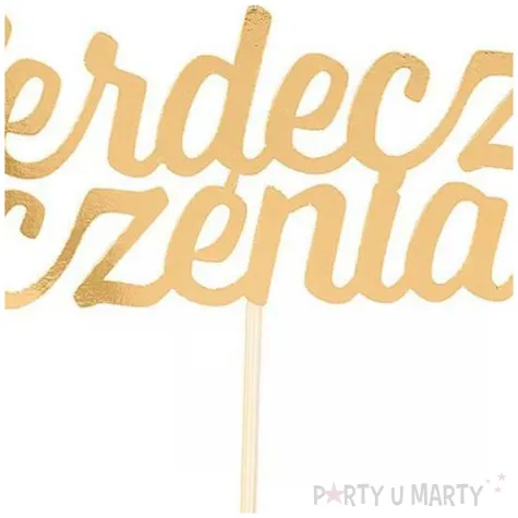 topper papierowy serdeczne zyczenia serce zloty partycollection 23 x 14 cm