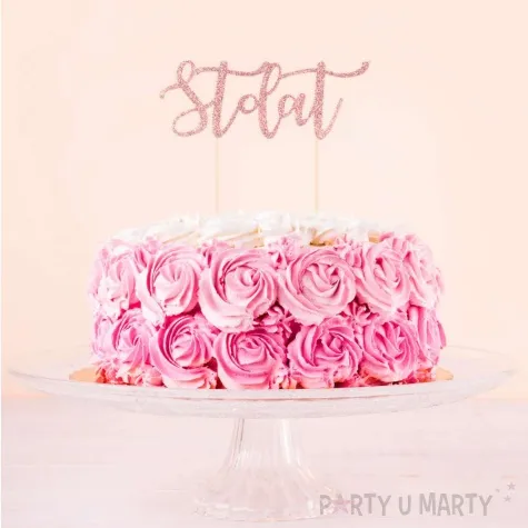 topper papierowy sto lat rozowe zloto brokat partypal 13 5 cm