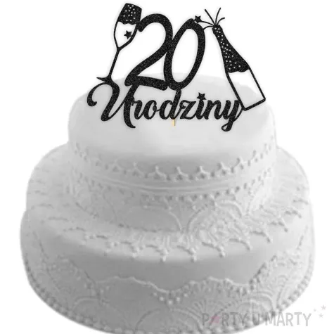 topper papierowy szampanskie 20 urodziny czarny brokat 15 x 19 cm