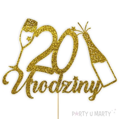 topper papierowy szampanskie 20 urodziny zloty brokat 15 x 19 cm