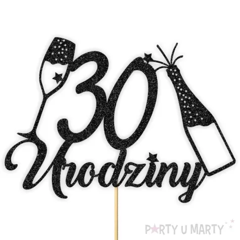 topper papierowy szampanskie 30 urodziny czarny brokat 15 x 19 cm