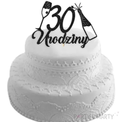 topper papierowy szampanskie 30 urodziny czarny brokat 15 x 19 cm