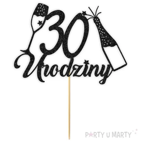 topper papierowy szampanskie 30 urodziny czarny brokat 15 x 19 cm