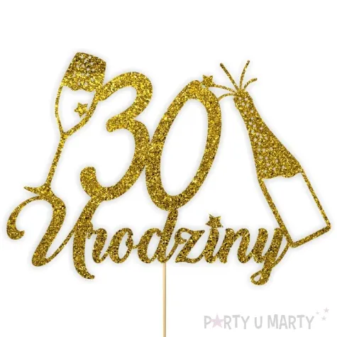 topper papierowy szampanskie 30 urodziny zloty brokat 15 x 19 cm