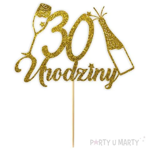 topper papierowy szampanskie 30 urodziny zloty brokat 15 x 19 cm