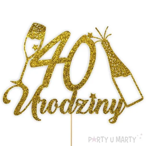 topper papierowy szampanskie 40 urodziny zloty brokat 15 x 19 cm