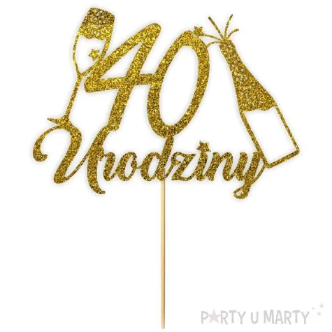 topper papierowy szampanskie 40 urodziny zloty brokat 15 x 19 cm