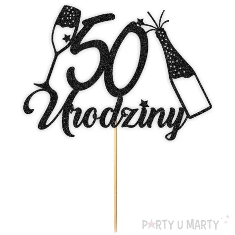 topper papierowy szampanskie 50 urodziny czarny brokat 15 x 19 cm