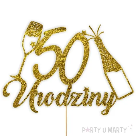 topper papierowy szampanskie 50 urodziny zloty brokat 15 x 19 cm