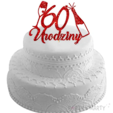 topper papierowy szampanskie 60 urodziny czerwony brokat 15 x 19 cm
