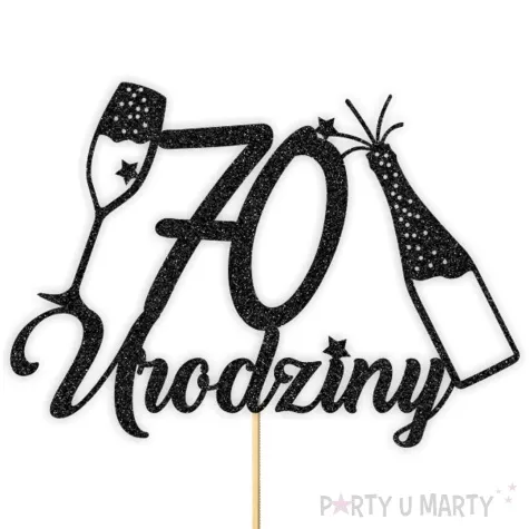 topper papierowy szampanskie 70 urodziny czarny brokat 15 x 19 cm