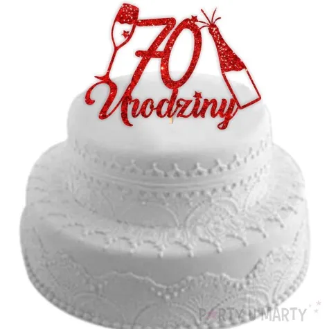 topper papierowy szampanskie 70 urodziny czerwony brokat 15 x 19 cm