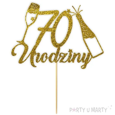 topper papierowy szampanskie 70 urodziny zloty brokat 15 x 19 cm
