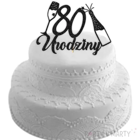 topper papierowy szampanskie 80 urodziny czarny brokat 15 x 19 cm