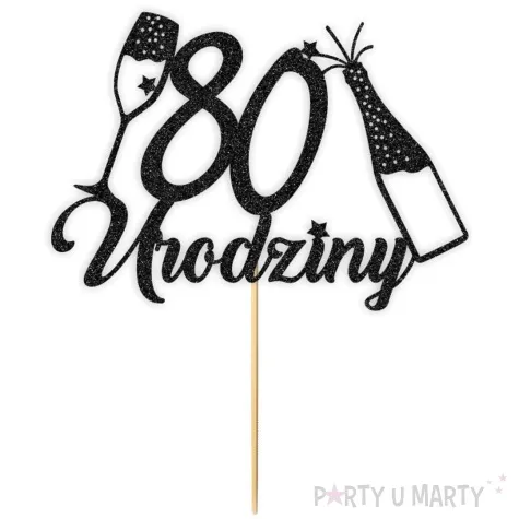 topper papierowy szampanskie 80 urodziny czarny brokat 15 x 19 cm