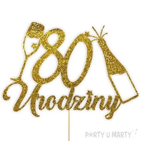 topper papierowy szampanskie 80 urodziny zloty brokat 15 x 19 cm