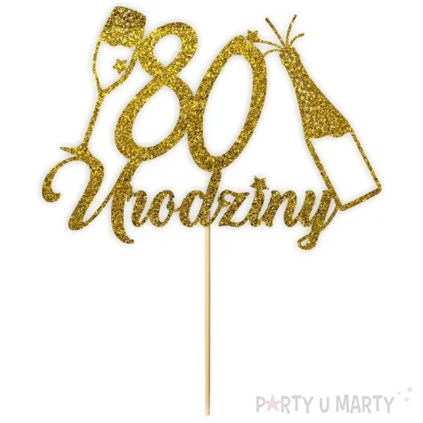 topper papierowy szampanskie 80 urodziny zloty brokat 15 x 19 cm