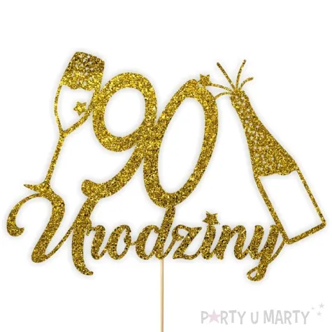 topper papierowy szampanskie 90 urodziny zloty brokat 15 x 19 cm